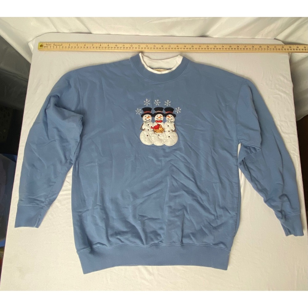 Vintage M&C Sportswear Sweatshirt Double Collar Snowmen Cardinals Applique Sz M‎